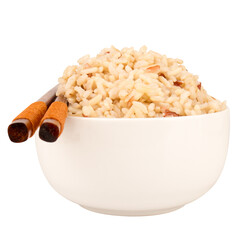 mixed red jasmine brown rice and barley bowl on white chopsticks