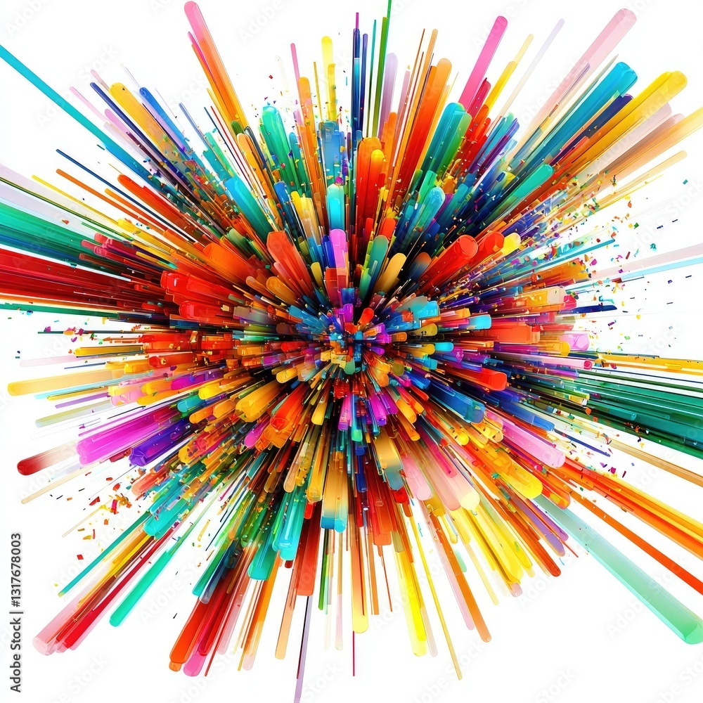 Aufkleber a d abstract explosion effect with colorful fragments and dynamic lighting, isolated on white