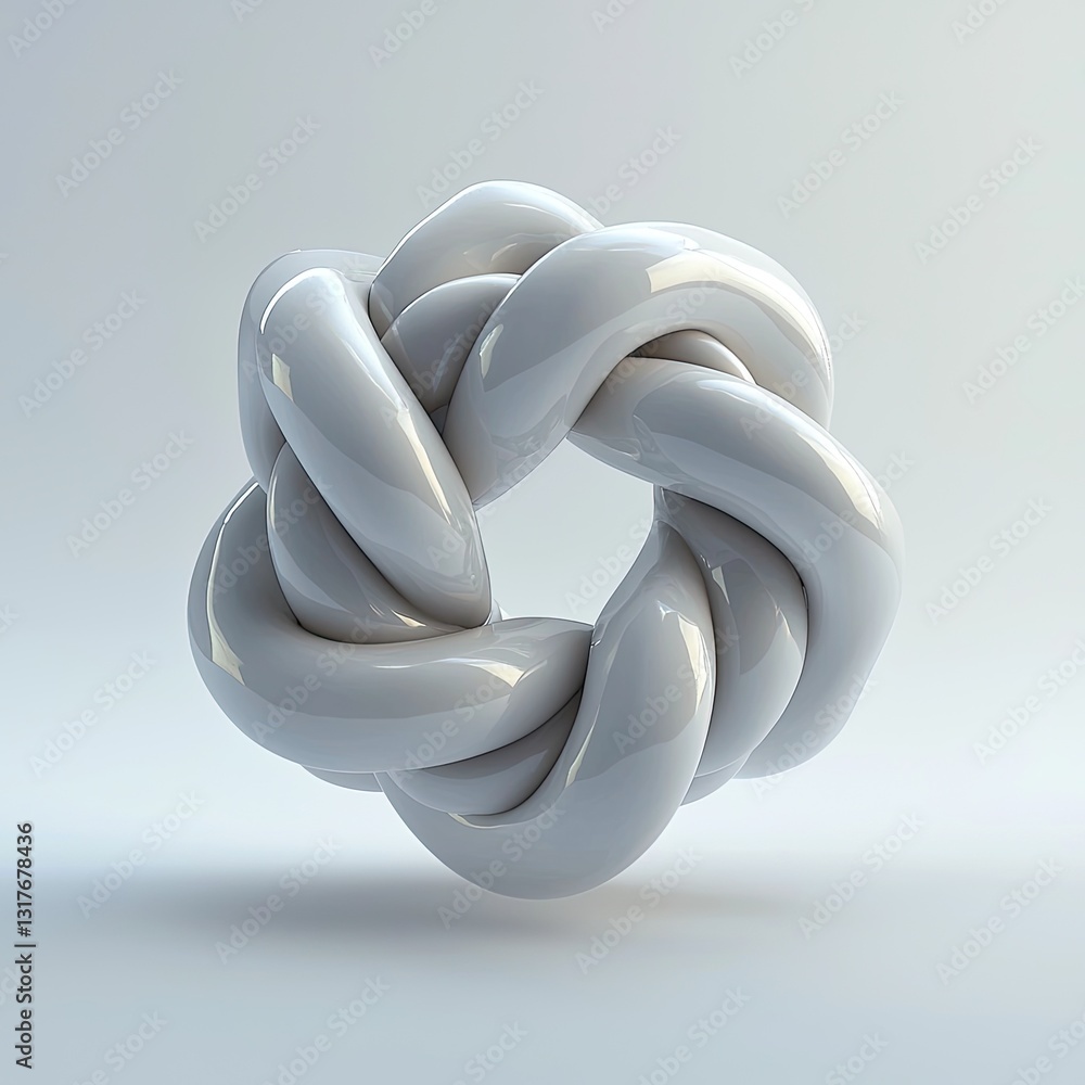 Poster a d abstract shape composed of interlocking circles, floating over a pristine white background