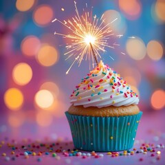 "Festive Celebration Cupcake with Sparkler"

