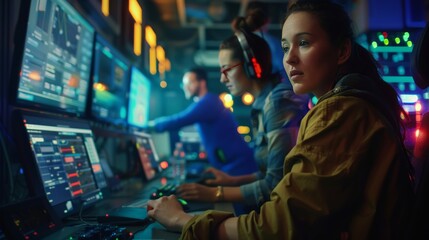 Obraz premium Innovative developers collaborate on an ai driven application in a dynamic startup environment