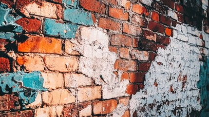 Colorful weathered brick wall texture, urban background,  design element
