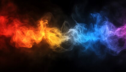 A swirling spectrum of colorful smoke against a dark background