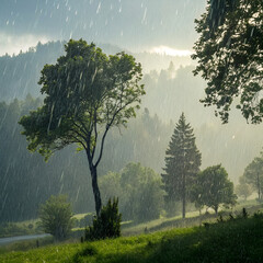 misty morning in the forest