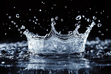 Real water splash and drops on black background. Water splash overlay.