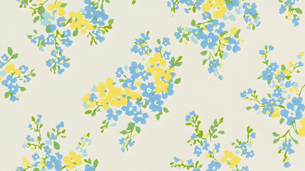 Delicate blue and yellow floral pattern, seamless design, for fabric or wallpaper
