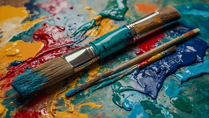 Obraz premium Abstract art with paint brushes and colors.