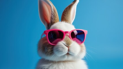 Cool funny easter bunny with sunglasses on colorful background