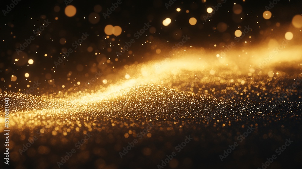 Poster golden glitter abstract background: sparkling luxurious texture with shimmering lights and bokeh eff