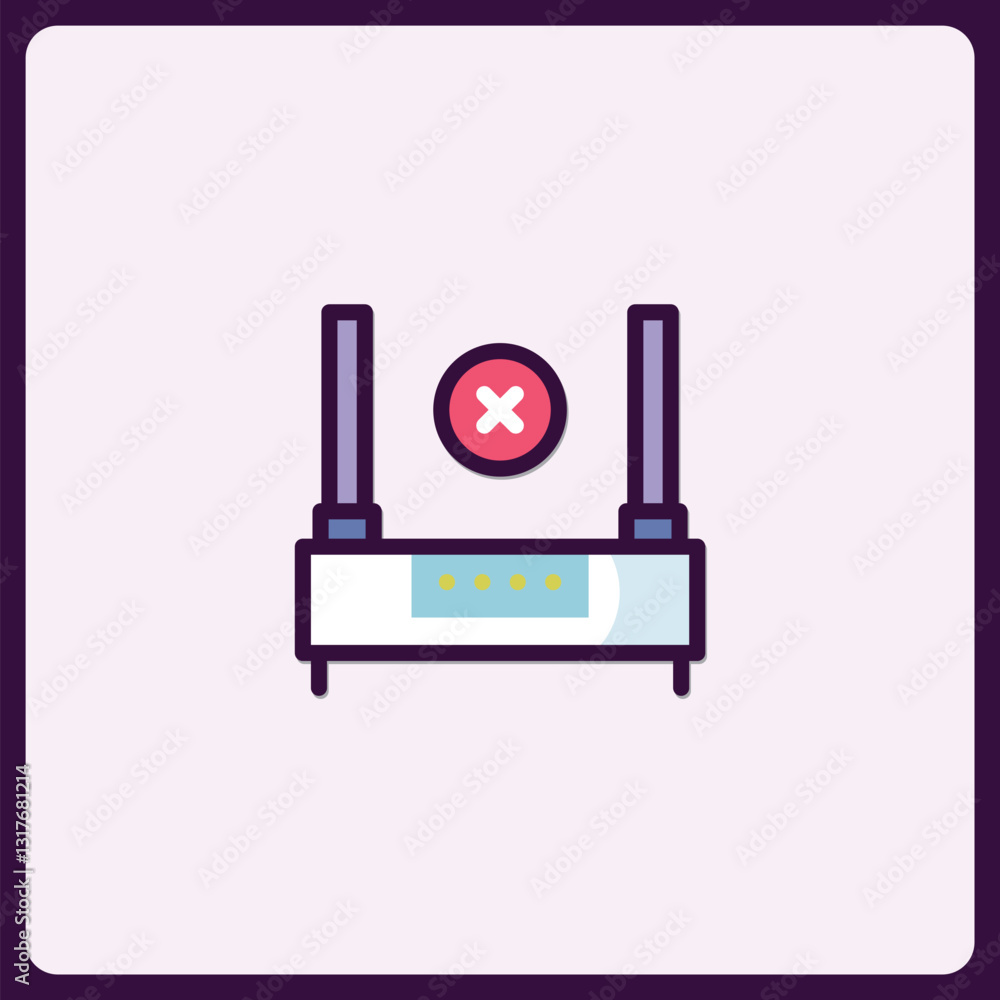 Poster disconnected wireless router icon with cancellation mark for technology