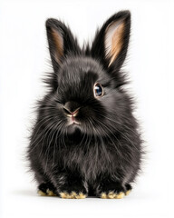 Obraz premium Fluffy Black Rabbit Standing Isolated on White Background 