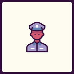 Stylized icon depicting a uniformed officer with modern design elements