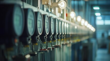 Industrial Energy Meters in a Utility Room