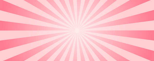 Sun rays pattern on light pink background. Vintage halftone striped wallpaper for poster, banner, advertising backdrop, cartoon scene.