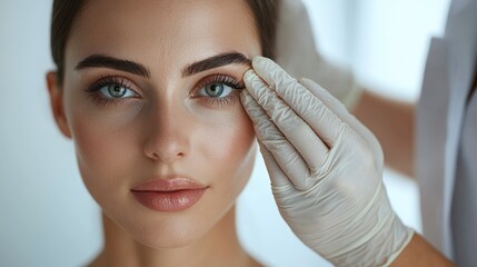 Expert plastic surgeon evaluates facial symmetry at medical aesthetic clinic