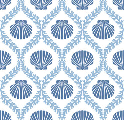 Coastal seamless pattern, Coastal digital print, coral, seashell, coral damask, coastal medallion, vector file