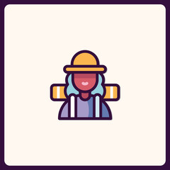 Vector Graphic Icon of a Hiker Character with Backpack and Sun Hat 