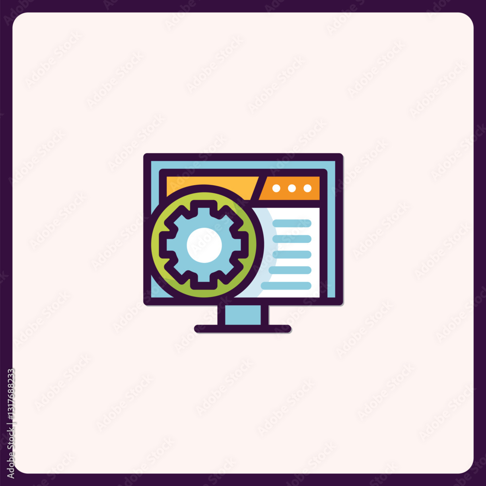 Poster computer with gear icon representing configuration and settings operations
