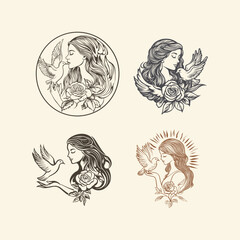 Obraz premium goddess and dove design vector template illustration