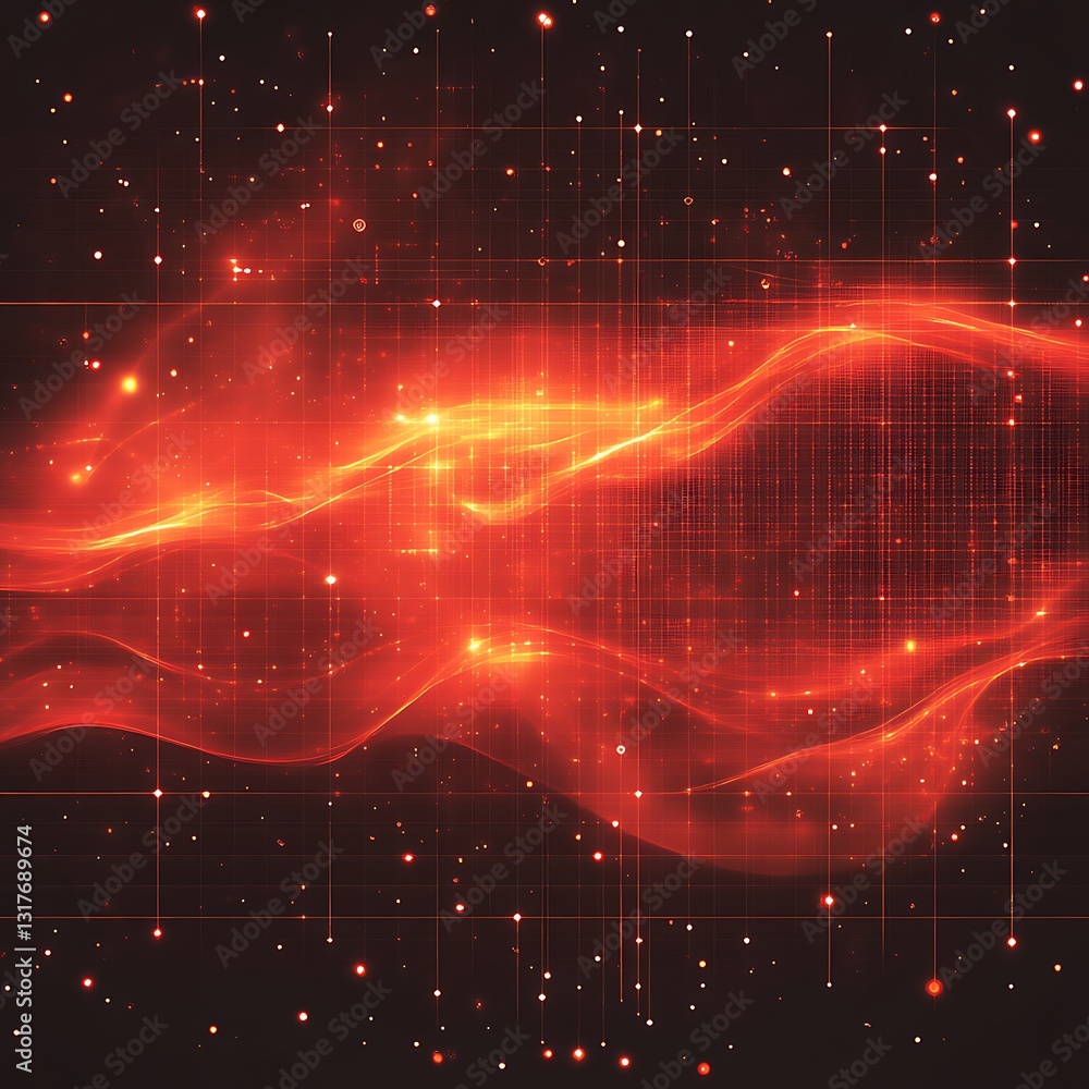 Aufkleber abstract red glowing energy forms displayed across a gridded field