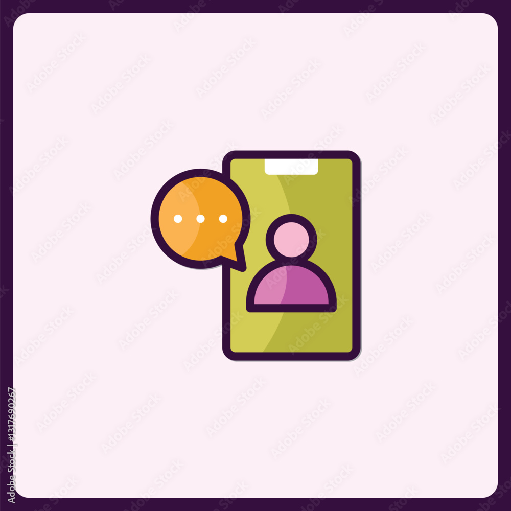 Poster minimalist digital communication icon featuring profile and message interaction