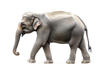 Fototapeta premium Side view of walking Asian Elephant isolated on white background.