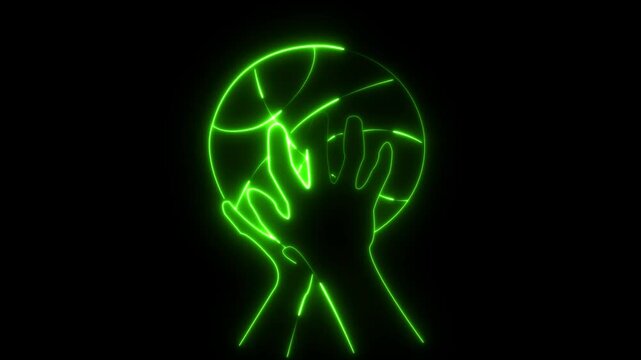 Neon Basketball Grip Glowing  green  Lines Form Hands Holding a Ball in a Modern, Sporty, and Eye-Catching Design on Black back ground. 