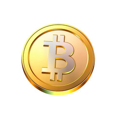 Obraz premium 3D glossy bitcoin coin icon, reflective gold and silver, cryptocurrency, digital transactions and investment, Isolated on a transparent PNG background