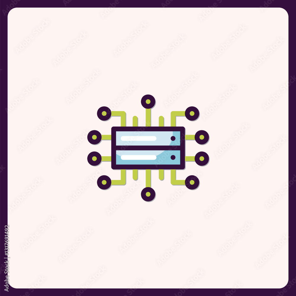 Poster stylized server icon representing network connection and data storage concept