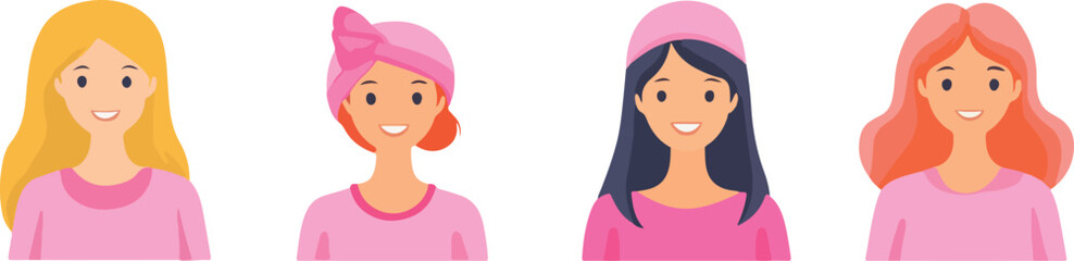 set of cartoon hand-drawn portraits of women