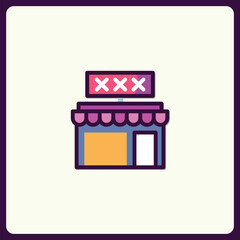Stylized depiction of adult entertainment store, vector icon design