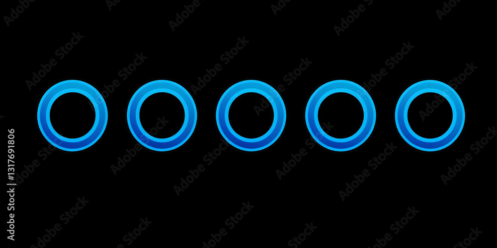 Aufkleber several blue rings with gradient in a row. figures on a black background. design elements. geometry.