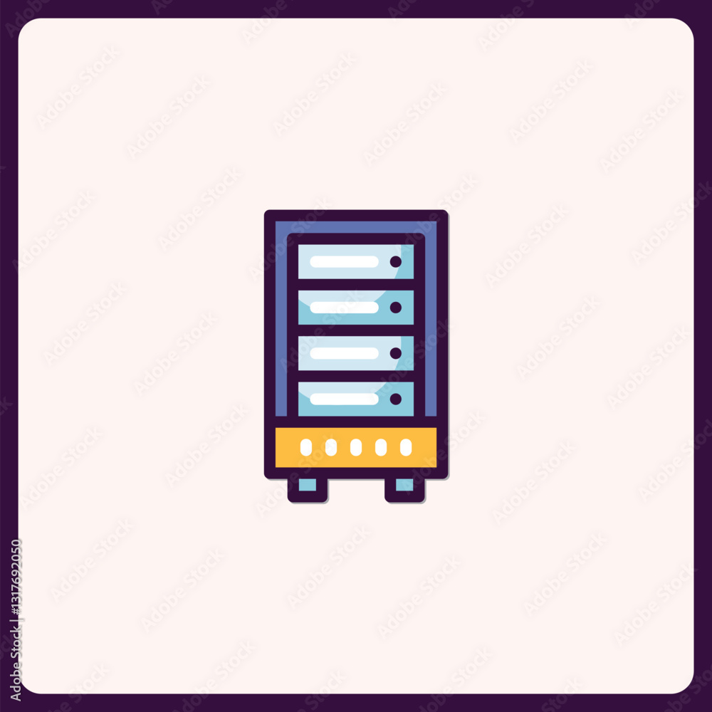 Poster stylized server icon embodying data storage and technological infrastructure
