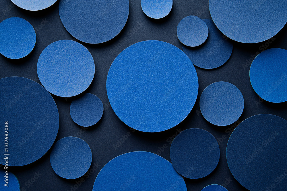 Poster abstract background of many blue circles on a black background. circles of different sizes and halft