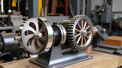 Naklejka premium Stirling Engine: A quiet and efficient engine that uses heat to expand and contract air or gas in a closed cycle, offering a reliable and energy-efficient power source.