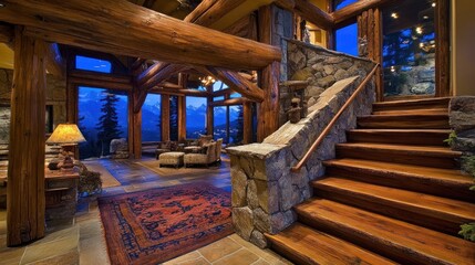 Obraz premium Luxury Mountain Cabin Interior with Stunning View