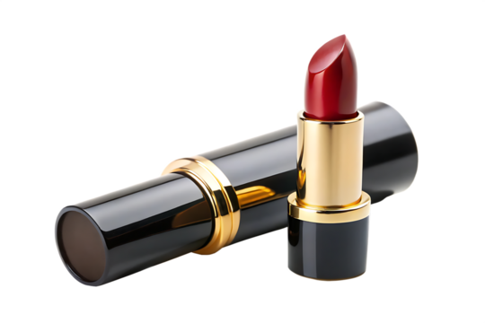 luxury lipstick with black and gold tube image isolated transparent background