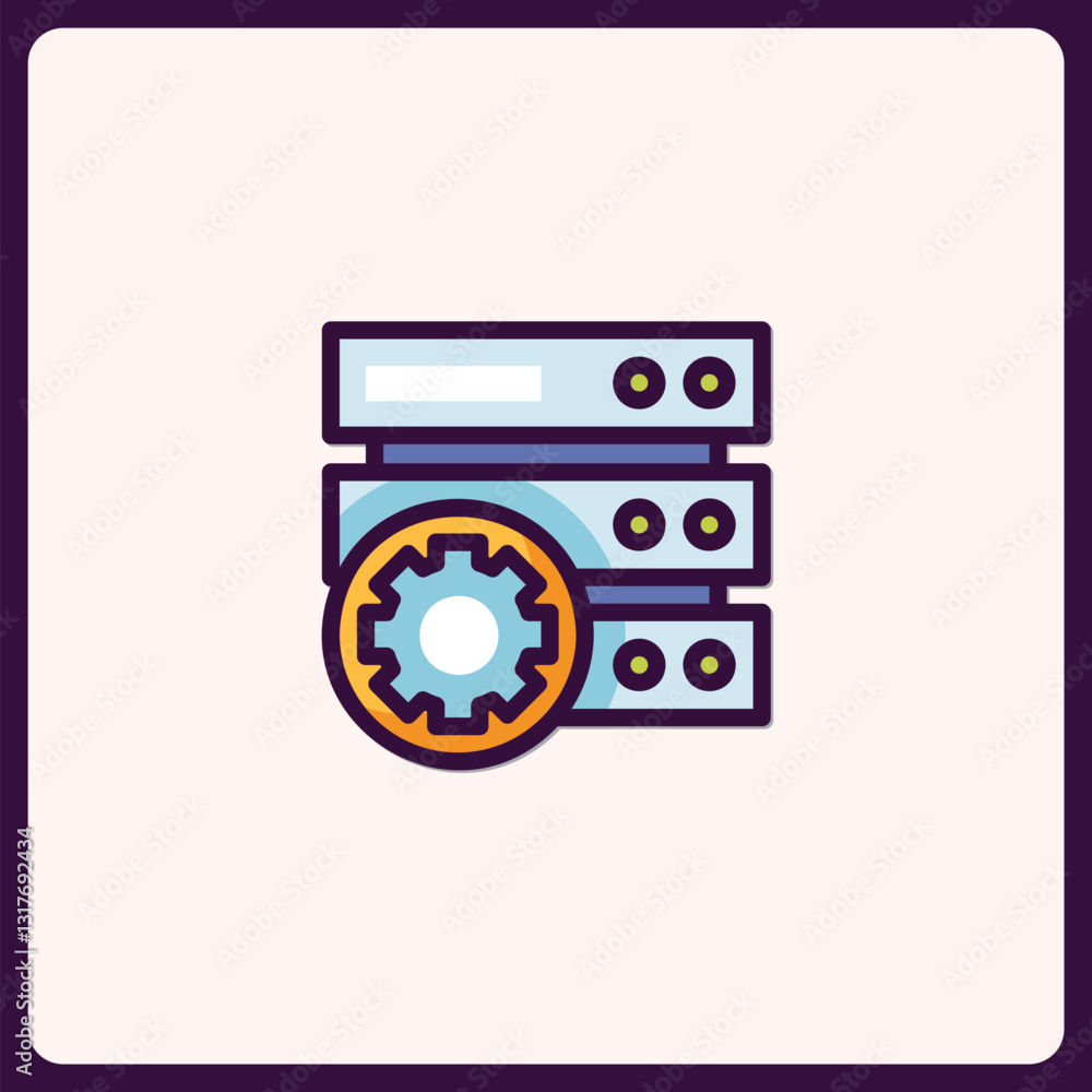 Aufkleber streamlined data server icon with gear symbolizes system management