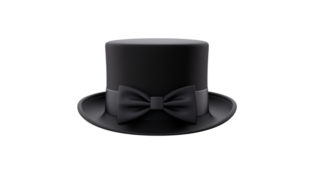 Elegant Black Top Hat with Classic Bow Tie Formal Fashion Accessory Design Illustration 3D Render Graphic Resource Dark Style