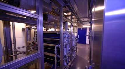 Obraz premium Industrial setup. Pipes, gauges, and metal framework fill this technology facility