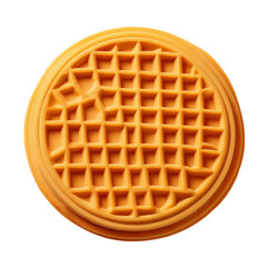 Round, textured, golden waffle with intricate grid pattern
