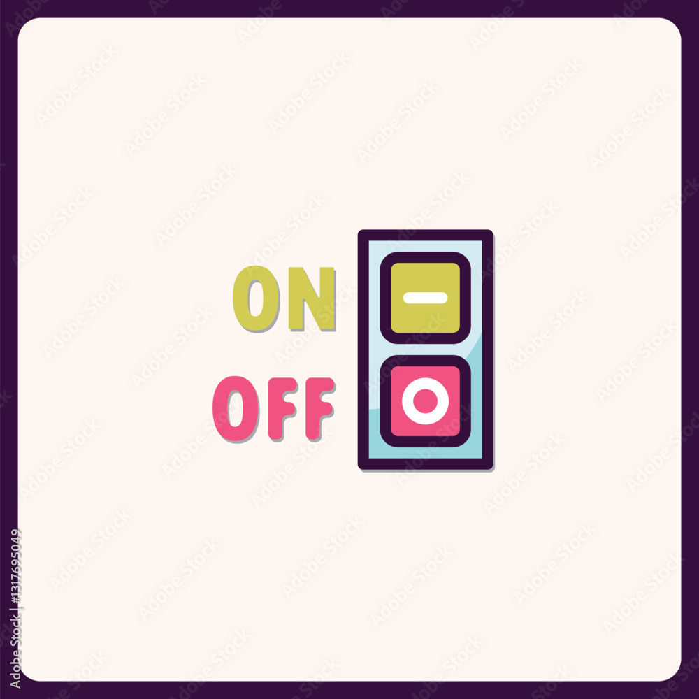 Poster stylized toggle switch depicting on and off positions with clean line art