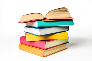 stack of colorful books on white background, open book, stack of books isolated on background, education, read, study, school, library, dictionary,university,High quality book photography