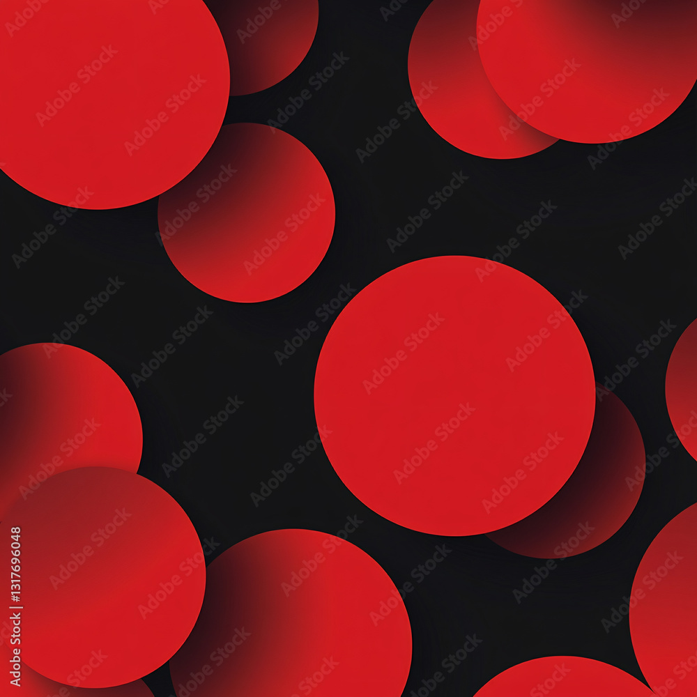Poster abstract background of many red circles on a black background. circles of different sizes and halfto