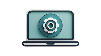 Laptop with Gear Icon Displaying Settings and Configuration Features for Technology Themes