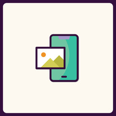 Fototapeta premium Stylized smartphone displaying scenic landscape image icon design