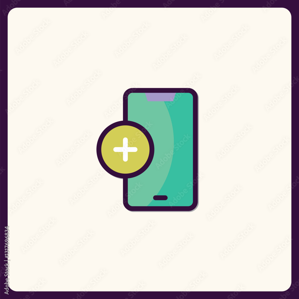 Poster vector illustration of modern phone with add symbol for application design