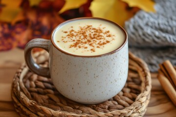 A cup of chai latte with a cozy autumn afternoon, comfort