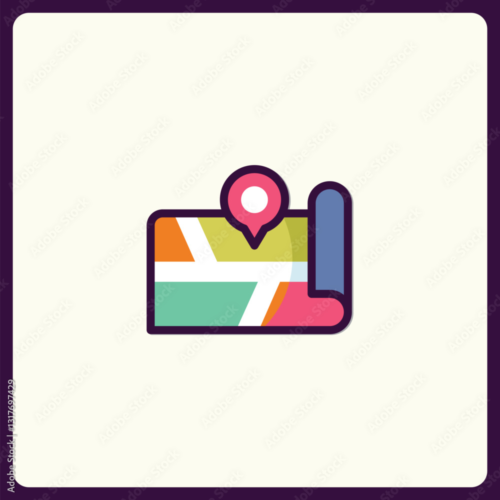 Poster stylized map icon representing navigation, route planning and exploration
