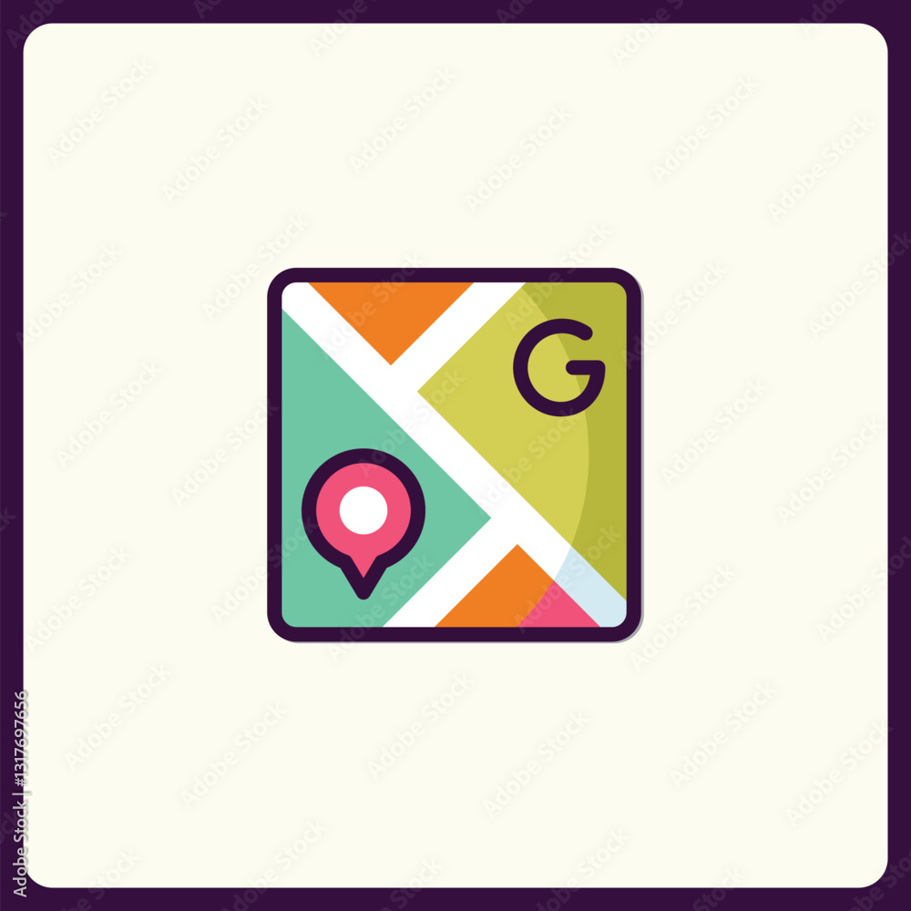 Poster stylish map application icon with location marker and the letter 'g' design